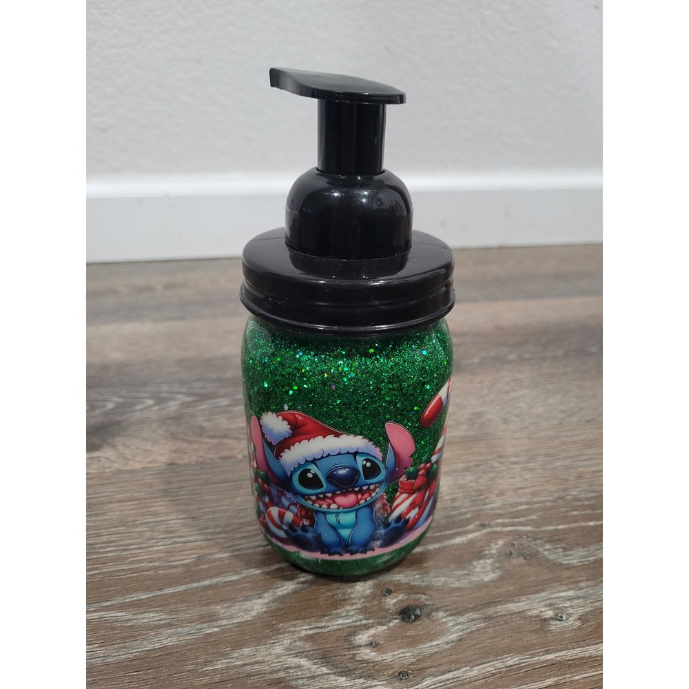Handmade Resin Glitter Lilo & Stitch Christmas Foam Soap Dispenser‎ Green #S